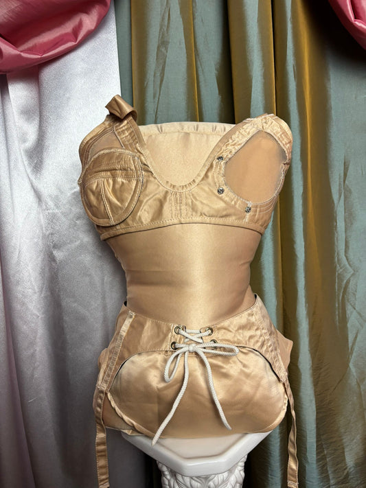 Beige Burlesque Corset Set SALE